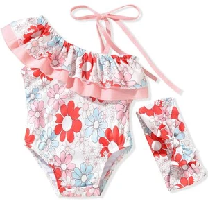 0-6 Months Baby Girls One Piece Ruffle Swimsuits Infant Floral Bathing Suit O... - Picture 1 of 6