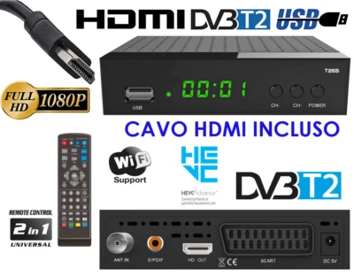 Decoder Digitale Terrestre DVB T2 HDMI DVB-T2 HEVC Full HD Ricevitore TV H265 - Immagine 1 di 4