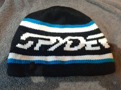 Boné Spyder Beanie Hat masculino preto azul malha externa forrado de lã snowboarder - Imagem 1 de 4