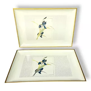 Otagiri Lacquerware Grand Iris Plates With White Gold Trim 6 x 8 Floral Lot of 2 - Picture 1 of 7