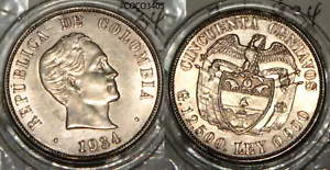 1934 Colombia 50Centavos Silver Coin Brilliant UnCirculated MINT Bolivar CO3405 - Picture 1 of 1