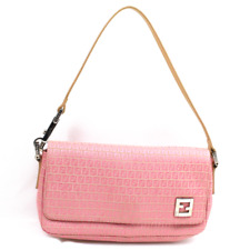 Auth FENDI Mini Zucchino Shoulder Bag Pink Beige Canvas Leather Used