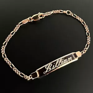 14k rosévergoldet 925 Sterlingsilber Figaro Link Kinder Baby Ausweis Armband - Bild 1 von 4