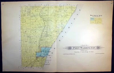1915 Plat Map Port Washington Township Ozaukee County WI Lake Michigan - Image 1 of 4
