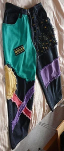 Unique Wicked color blocked jeans size Large, heavy weight, pure cotton, cropped - Picture 1 of 1