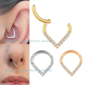 16g Surgical Steel WaterDrop Hinged Clicker Nose Ring Ear Tragus Septum Piercing - Picture 1 of 6