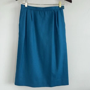 Vintage Pendleton Women's Midi Pencil Skirt 100% Virgin Wool USA Sz 8 Teal - Picture 1 of 9