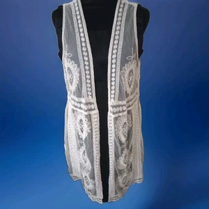White Lace & Crochet Long Ladies Vest Large - Picture 1 of 22