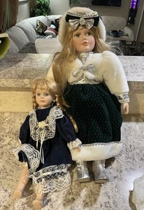 Genuine Fine  Porcelain Doll’s Lot of 2 Dolls 15 Inches And 22 Inches - Picture 1 of 20