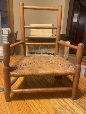 Vintage Children’s Amish Shaker Chair Ladder Back Woven Rattan Wicker Seat - Image 1 of 4