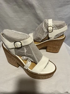 Neu Größe 8 Nine West High Heel Korkoptik dicker Absatz weiß Keilabsatz Schnalle Riemen - Bild 1 von 14
