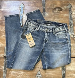 Silver Suki-Super Stretch Boyfriend Mid Rise Skinny Leg-Crop Jeans 28/26 (30/27) - Picture 1 of 22