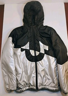 True Religion Puffer  Bomber Jacket Black And Silver Size L Youth  Size S Women - Image 1 of 4