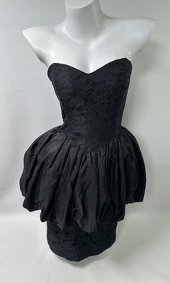 VTG Gunne Sax Jessica McClintock Dress Sz 7 Black Lace Taffeta Mini 90s Party - Image 1 of 4