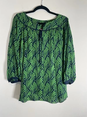 Blusa Campesina Floral Manga 3/4 SEDA VERDE AZUL MARINO VINEYARD VINES Para Mujer’s M Foto 1 de 4