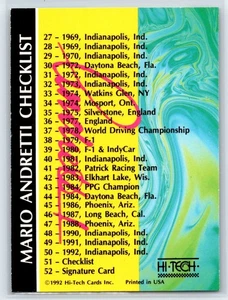 1992 Hi-Tech Mario Andretti Checklist #51 - Picture 1 of 2