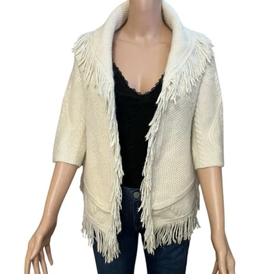Cárdigan tejido con flecos Anthropologie Sleeping On Snow XS mezcla de lana crema Foto 1 de 4