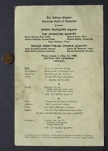 1946 Indianapolis Indiana Guild of Organist Irvington Quintet Concert leaflet -- - Picture 1 of 1
