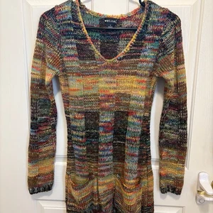 Wet Seal Multicolor Knit Sweater Dress Y2K Tunic Boho Festival S - Picture 1 of 8