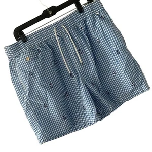 Polo Ralph Lauren Swim Trunks Men XXL Checkered Nautical Blue Anchor Lined - Picture 1 of 6