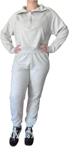 Conjunto de suéter y jogger gris con media cremallera acanalada mixta Danskin de 2 piezas ~ etiqueta ~ $68 - Imagen 1 de 12