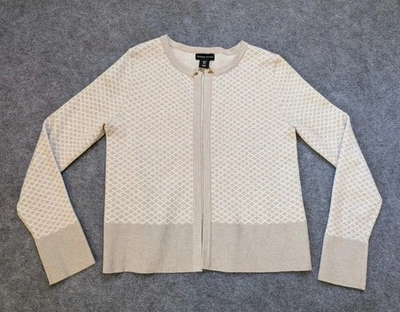 Cárdigan suéter Adrienne Vittadini para mujer pequeño estampado tostado dinero antiguo palanca Foto 1 de 4