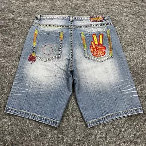 Miskeen Shorts Mens 42 Blue Denim Jeans Relaxed Hip Hop Peace Skater - Picture 1 of 14