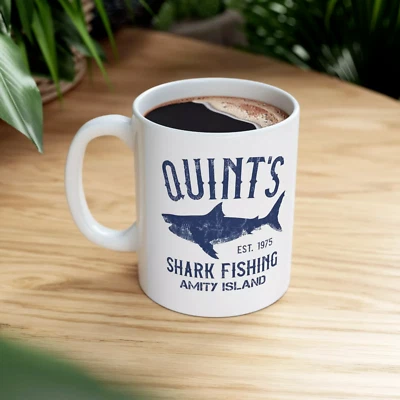 Quint's Shark Fishing Amity Island 1975 Jaws Coffee Mug, Humor Funny Coffee Mug - Image 1 of 2