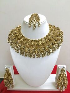 Indian Bollywood Style Gold Plated Bridal Fashion Jewelry Necklace Set
