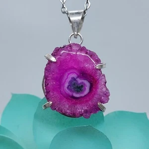 Geode Halskette Solar Quarz Edelstein 925 Sterling Silber vergoldet Anhänger 14-24 Zoll - Bild 1 von 6