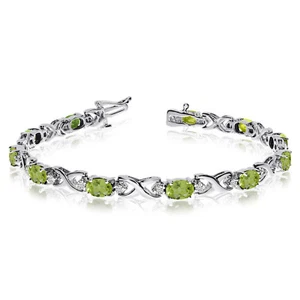14k White Gold Natural Peridot And Diamond Tennis Bracelet - Picture 1 of 3