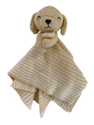 Carter’s Knit Puppy Dog 14” Lovey Blanket Yellow Beige White Stripes 2021 - image 1 of 4