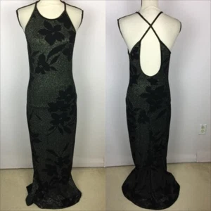 Jessica McClintock Gunne Sax Kleid Gr. 7/8 Damen schwarz Blumen Slinky Strick Neckholder - Bild 1 von 17