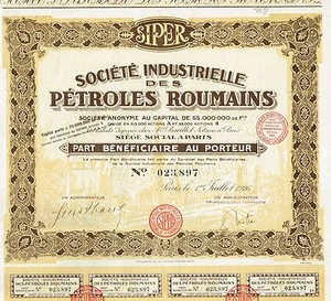 RUMÄNIEN GAS BENZIN COMPANY Aktienzertifikat 1926 SIPER - Bild 1 von 1