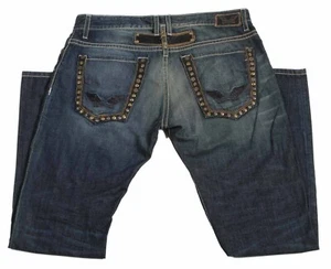 Mens Robins Jeans D5210 Leather Embroidered Rivet Pocket Wings Medium Wash New - Picture 1 of 2
