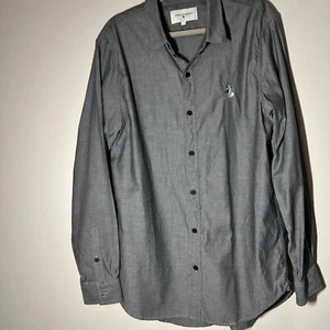 PACSUN Modern Amusement Men’s Large Gray Button Down Shirt Shark Embroidery - Picture 1 of 5
