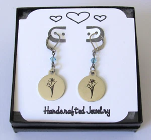 Pendientes Flor Narciso con Piedra Natal, Joyería Narciso, Regalo Cumpleaños Marzo - Imagen 1 de 6