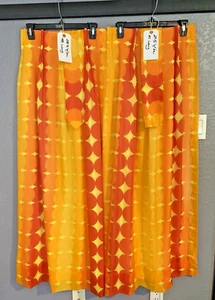 Vintage Curtain Panels Set Lined Handmade Psychedelic Orange Yellow Mod - Picture 1 of 8