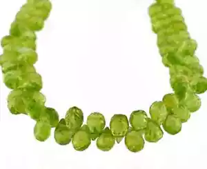 AAA+ Natural Green Peridot Faceted Teardrop Briolette Shape Gemstone Beads 10Pcs - Picture 1 of 8