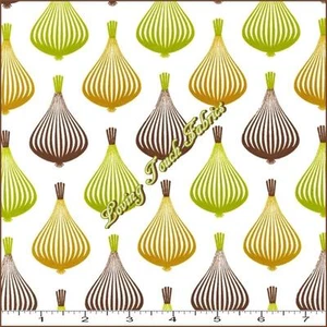 ROBERT KAUFMAN #D2105 "TO MARKET."  RETRO ONIONS COTTON FABRIC PRICED PER 1/2 YD - Picture 1 of 1