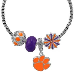 New Clemson Tigers 4-Charm with Team Logo Cuff Bracelet, NCAA - Picture 1 of 1