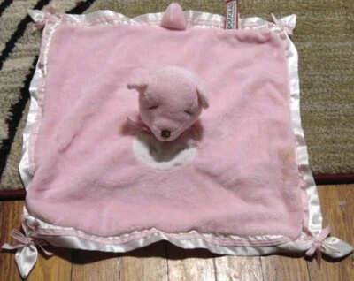 DOUGLAS Pink Bear Lovey Blanket ABC Bib White Back Satin Trim  - Image 1 of 4