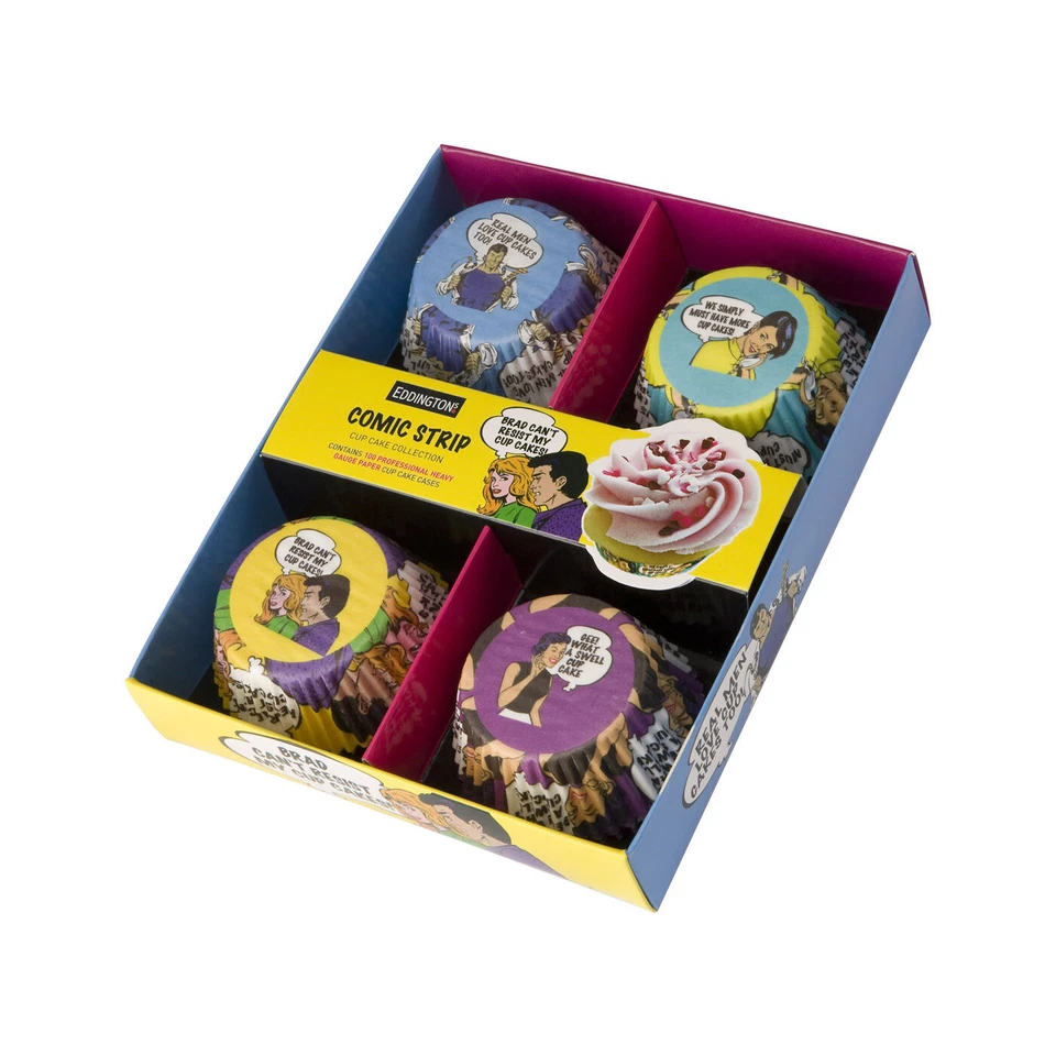 Eddingstons Spaß Pop Art Cupcake Hülle Comic Streifen Muffin Set Mit 100 Tassen - Bild 1 von 1
