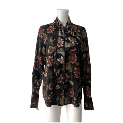 Blusa Salvatore Ferragamo Negra Floral Lazo Seda Botón Talla IT 40/4 Foto 1 de 4