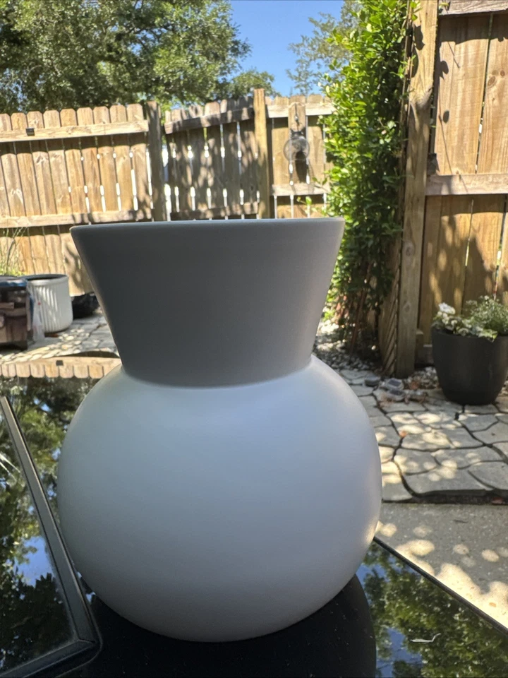 White Stonewear Vase For Flowers Or Decorate Accent 8” High - Image 1 of 1