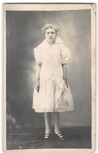 RPPC Edwardian Girl in Dress, Bluejacket, Oklahoma Craig Co. 1910 Photo Postcard - Picture 1 of 2
