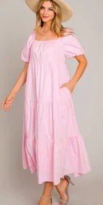 Allie Rose Maxikleid Gr. Small Puffärmel müde 100% Baumwolle rosa Landhaus Tasche - Bild 1 von 11