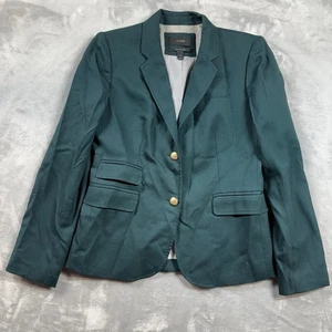 J Crew Blazer Womens 4 Green Wool Schoolboy Fitted Gold Buttons Preppy Jacket - Picture 1 of 11