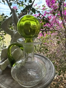 Mid-century 60s Blenko Emerald Green/ Crystal Crackle So Elegant Rare Stopper - Picture 1 of 7