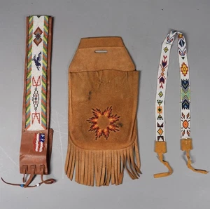 3 Stk. Vintage Indianer Indianer Handelsposten Perlen Medizin Tasche Gürtel Schärpe  - Bild 1 von 23